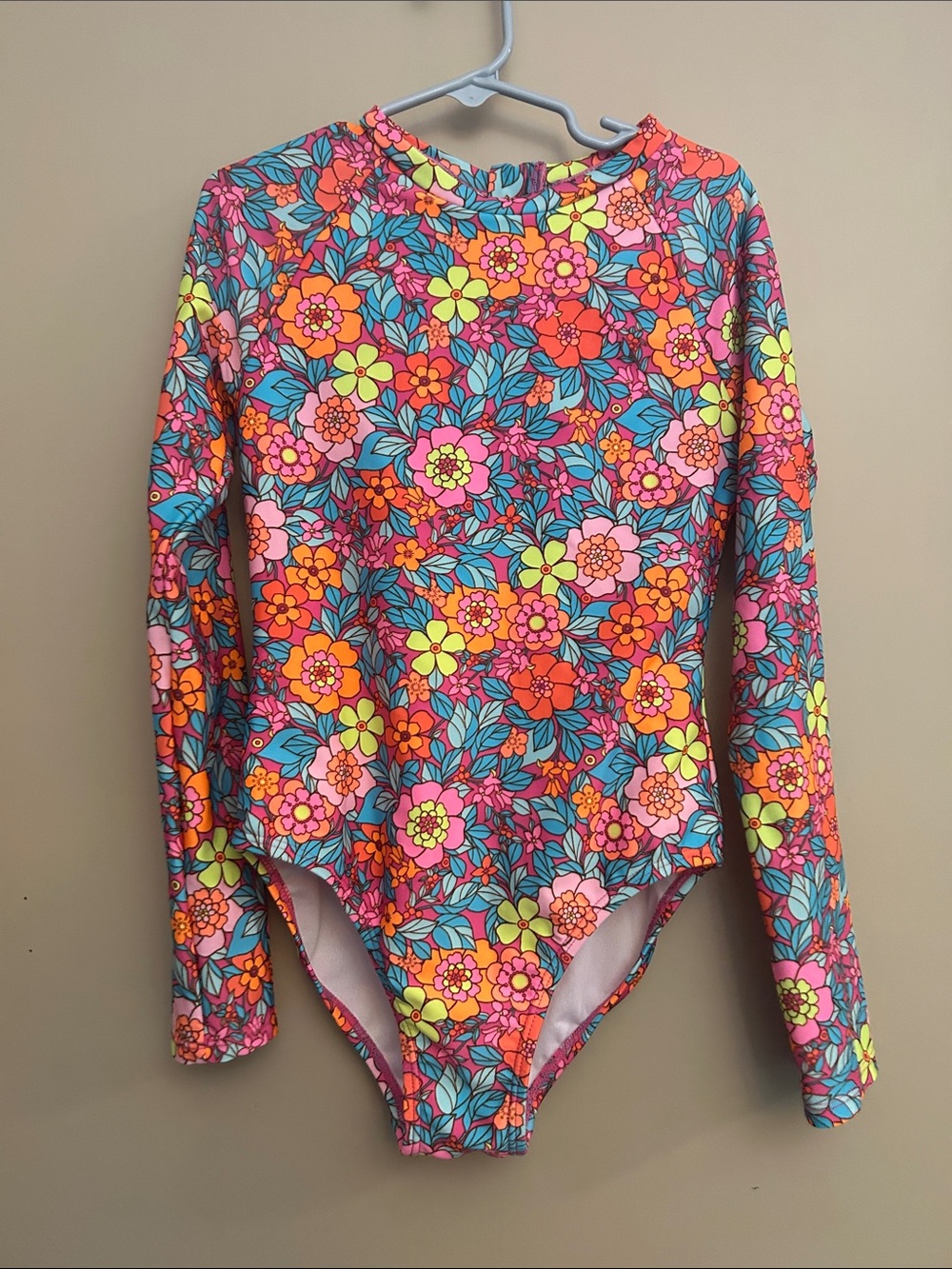 Cat & Jack Pink Floral Swim Top with Orange and Teal Blooms